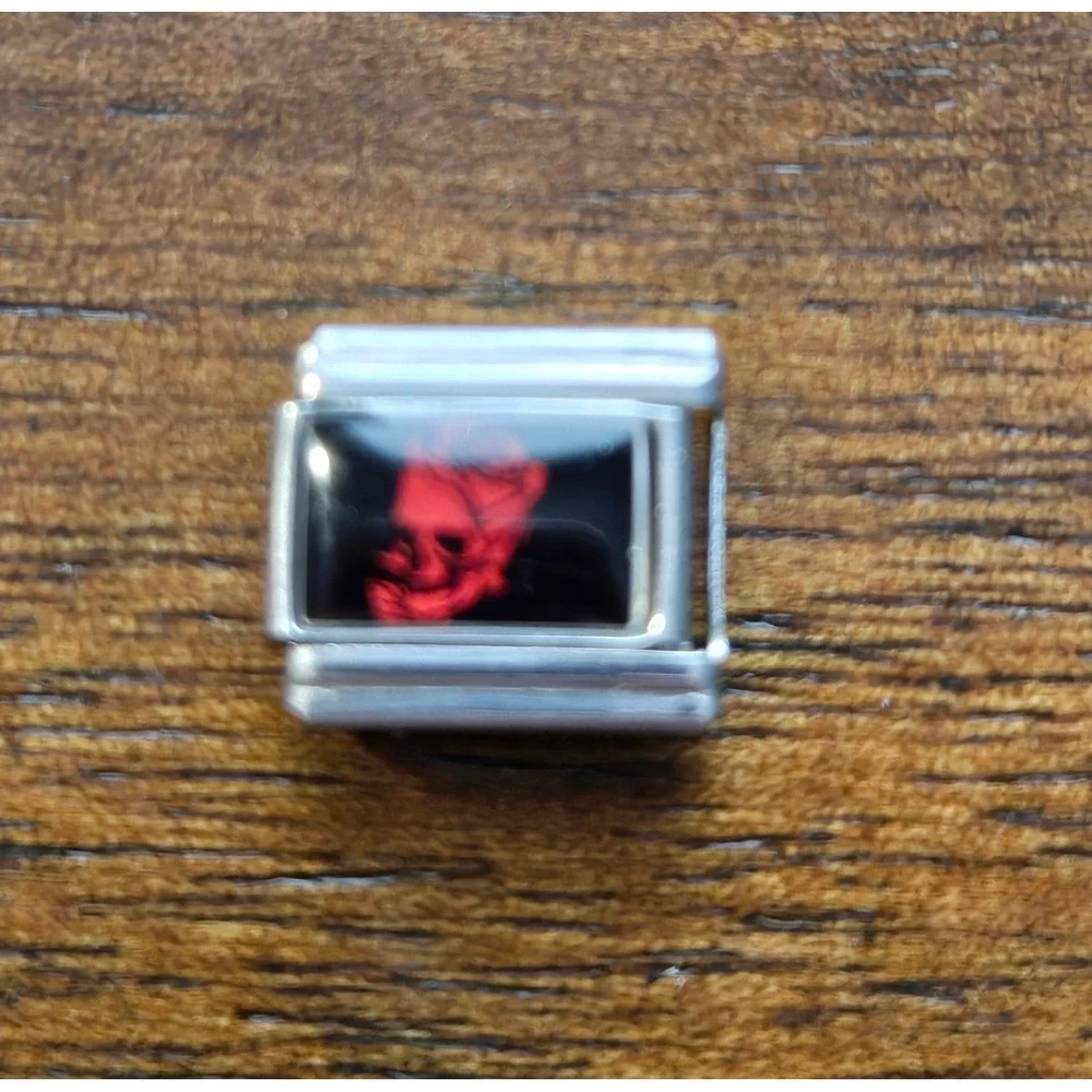 Red Skull Italian Charm Link Stainless Steel 9mm Gothic Black Graphic Jewelry